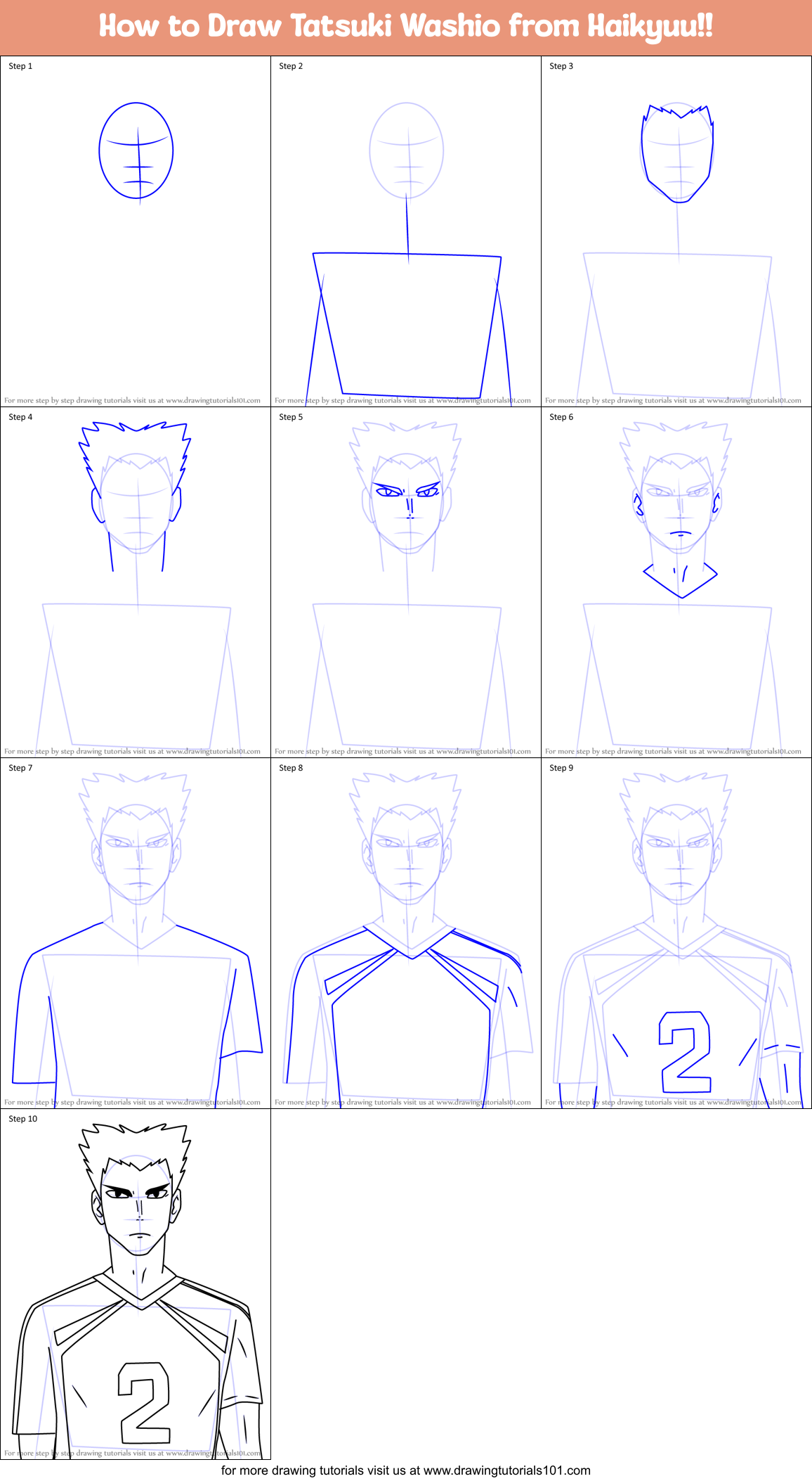 How to Draw Tatsuki Washio from Haikyuu!! Printable Step by Step