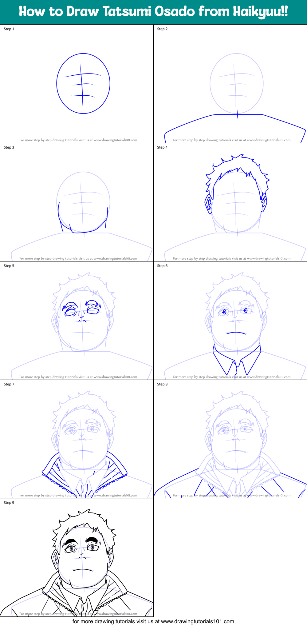How to Draw Tatsumi Osado from Haikyuu!! Printable Step by Step