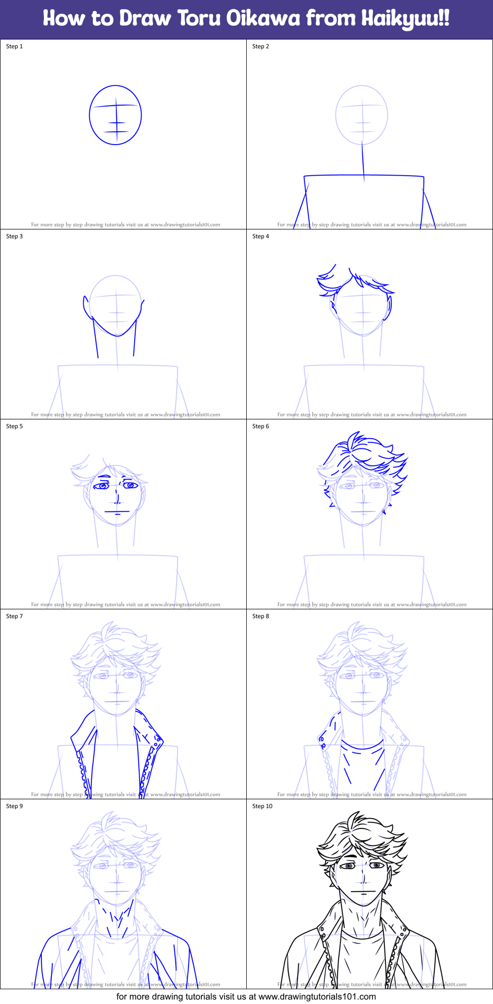 How to Draw Toru Oikawa from Haikyuu!! Printable Step by Step