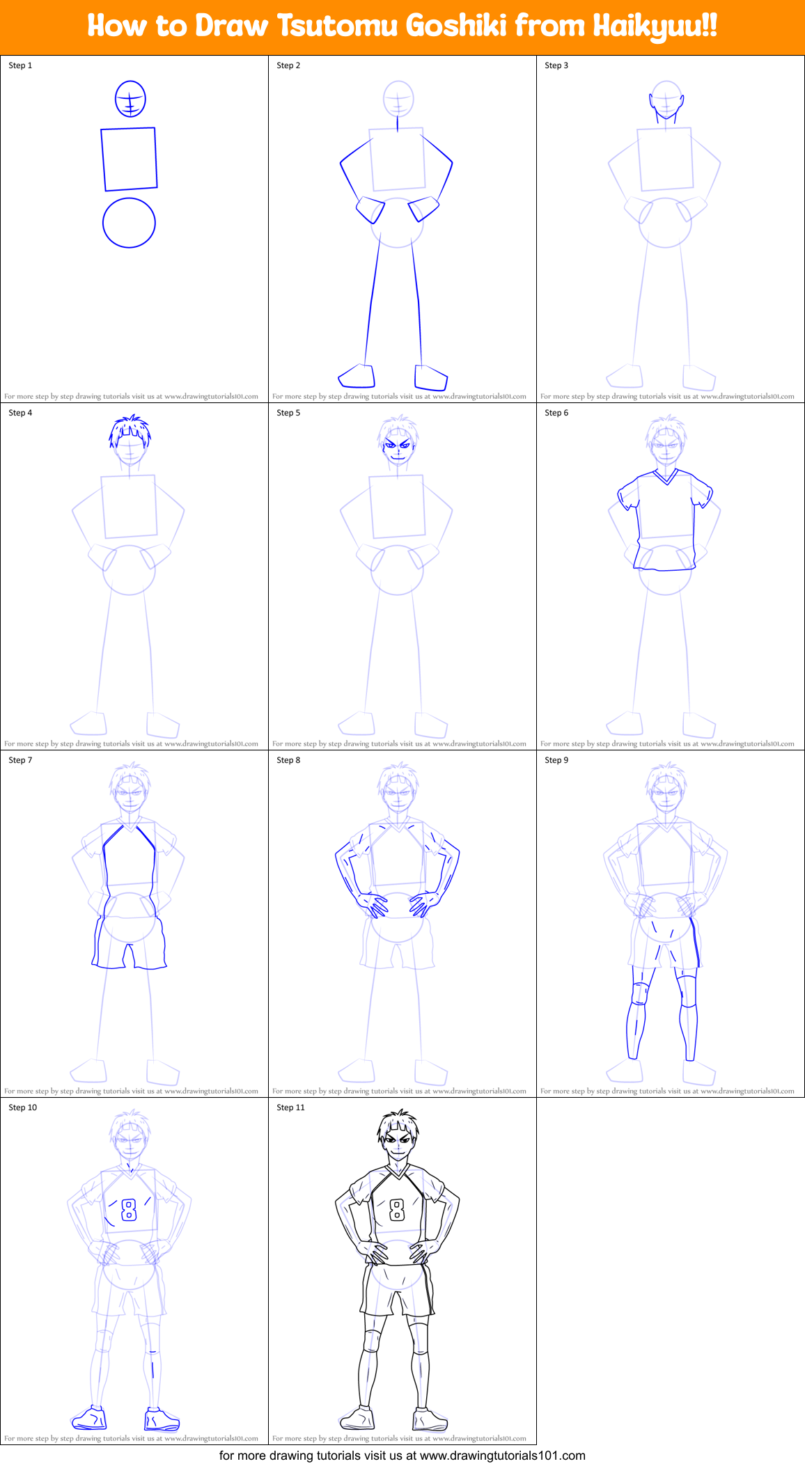 How to Draw Tsutomu Goshiki from Haikyuu!! Printable Step by Step
