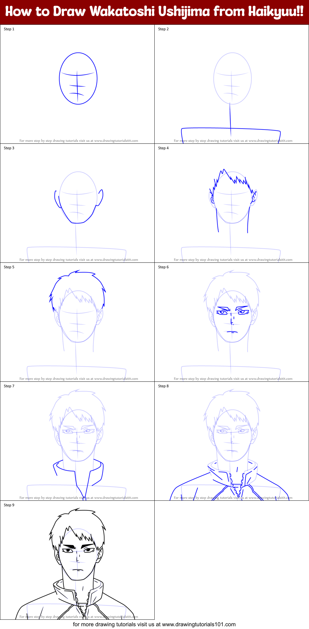 How to Draw Wakatoshi Ushijima from Haikyuu!! Printable Step by Step