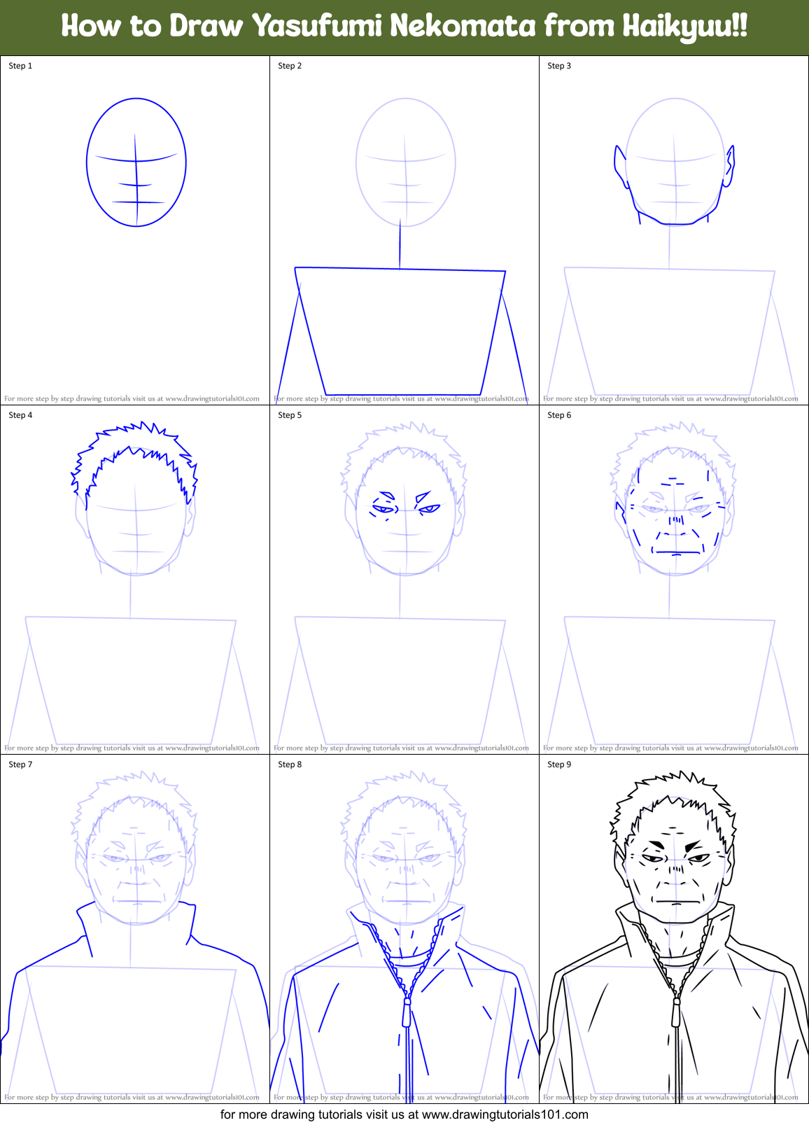 How to Draw Yasufumi Nekomata from Haikyuu!! Printable Step by Step