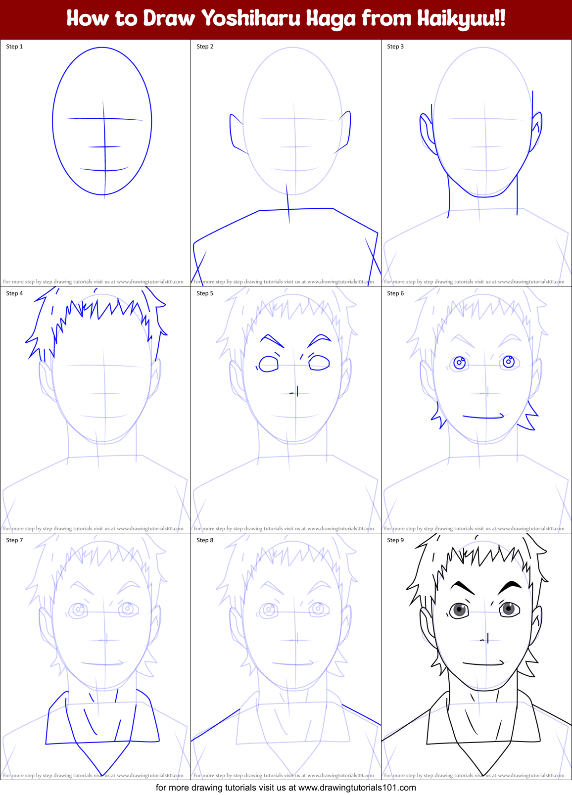 How to Draw Yoshiharu Haga from Haikyuu!! Printable Step by Step