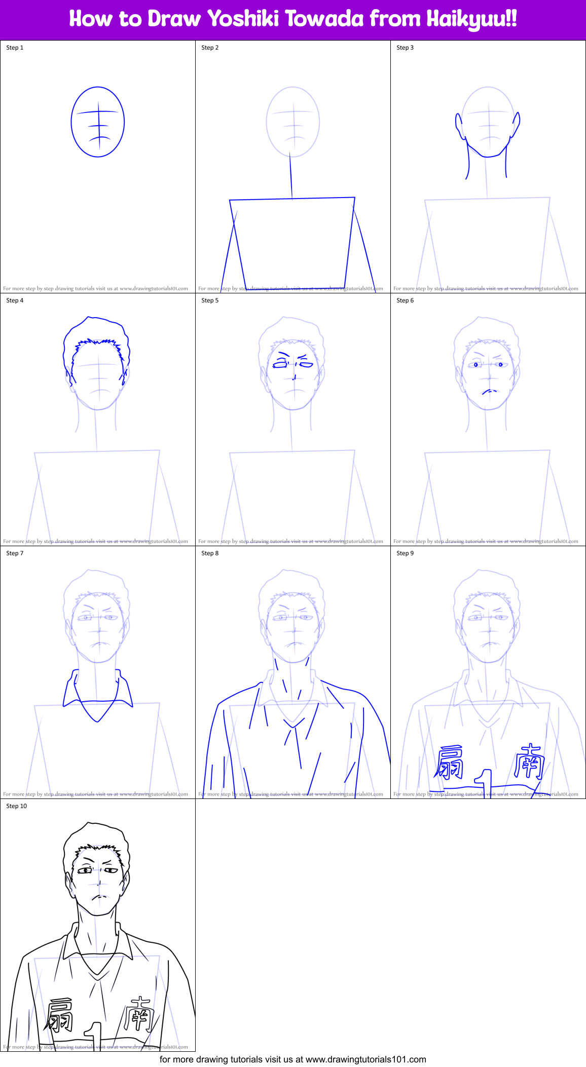 How to Draw Yoshiki Towada from Haikyuu!! Printable Step by Step