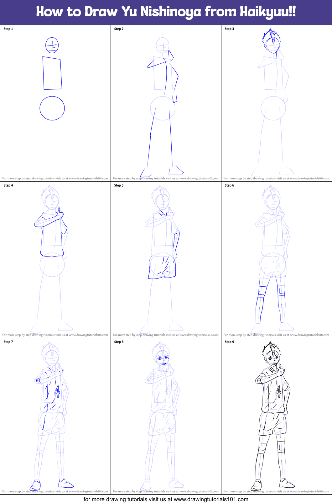 How to Draw Yu Nishinoya from Haikyuu!! Printable Step by Step