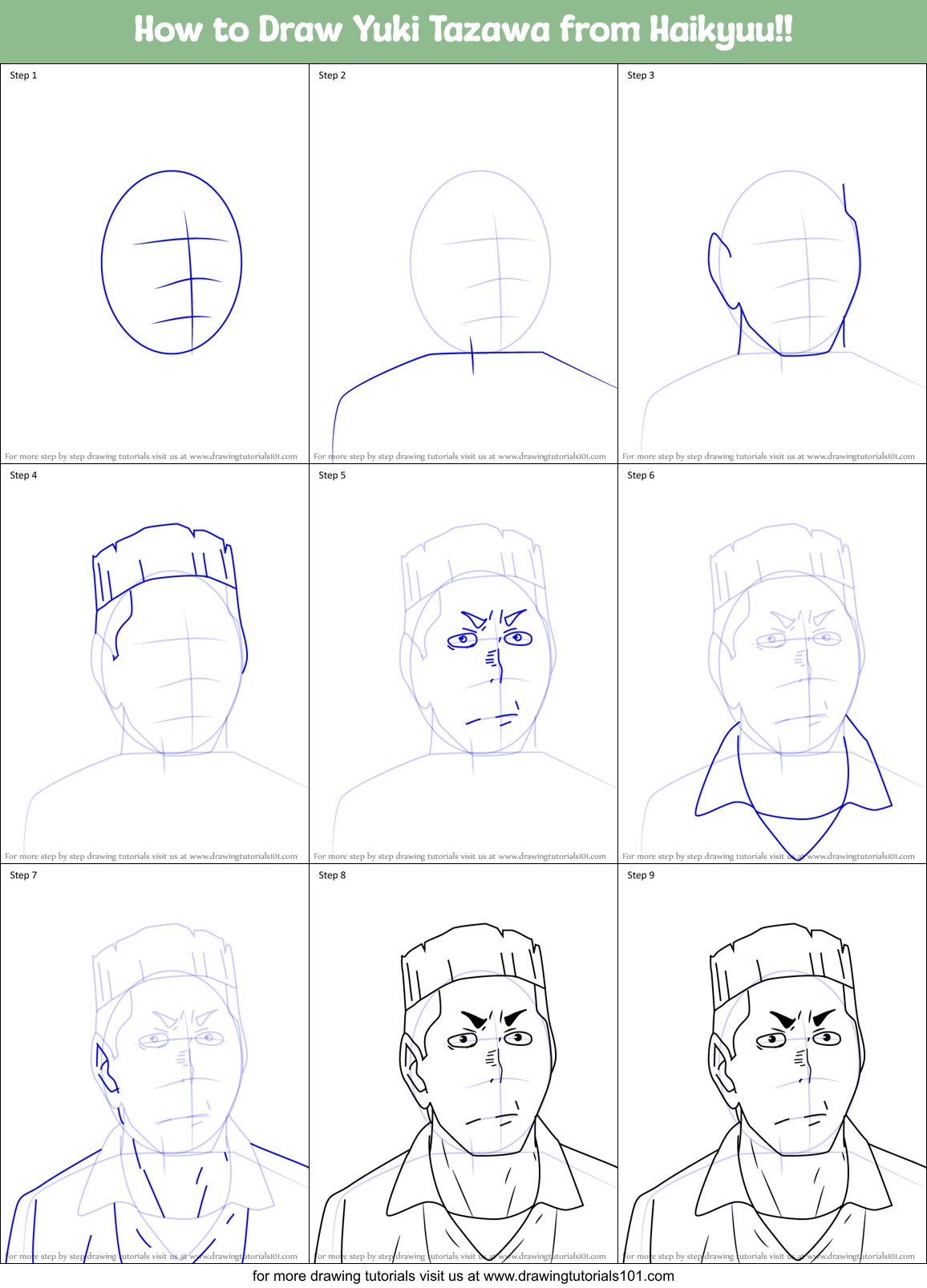 How to Draw Yuki Tazawa from Haikyuu!! Printable Step by Step