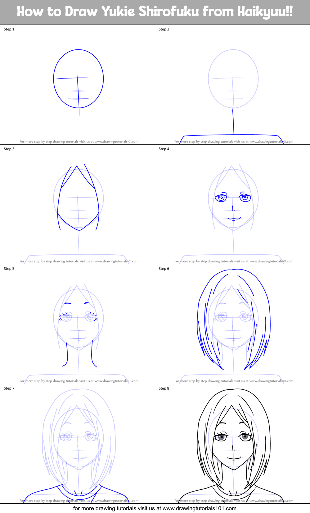 How to Draw Yukie Shirofuku from Haikyuu!! Printable Step by Step