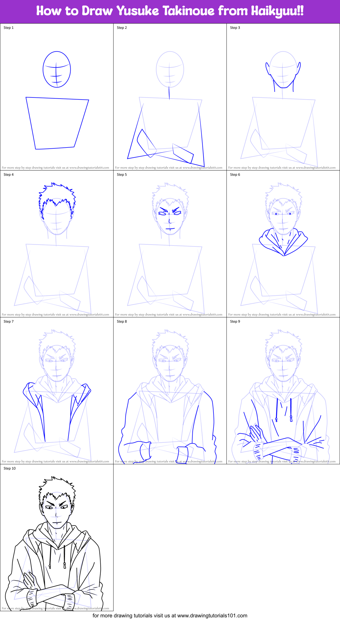 How to Draw Yusuke Takinoue from Haikyuu!! Printable Step by Step