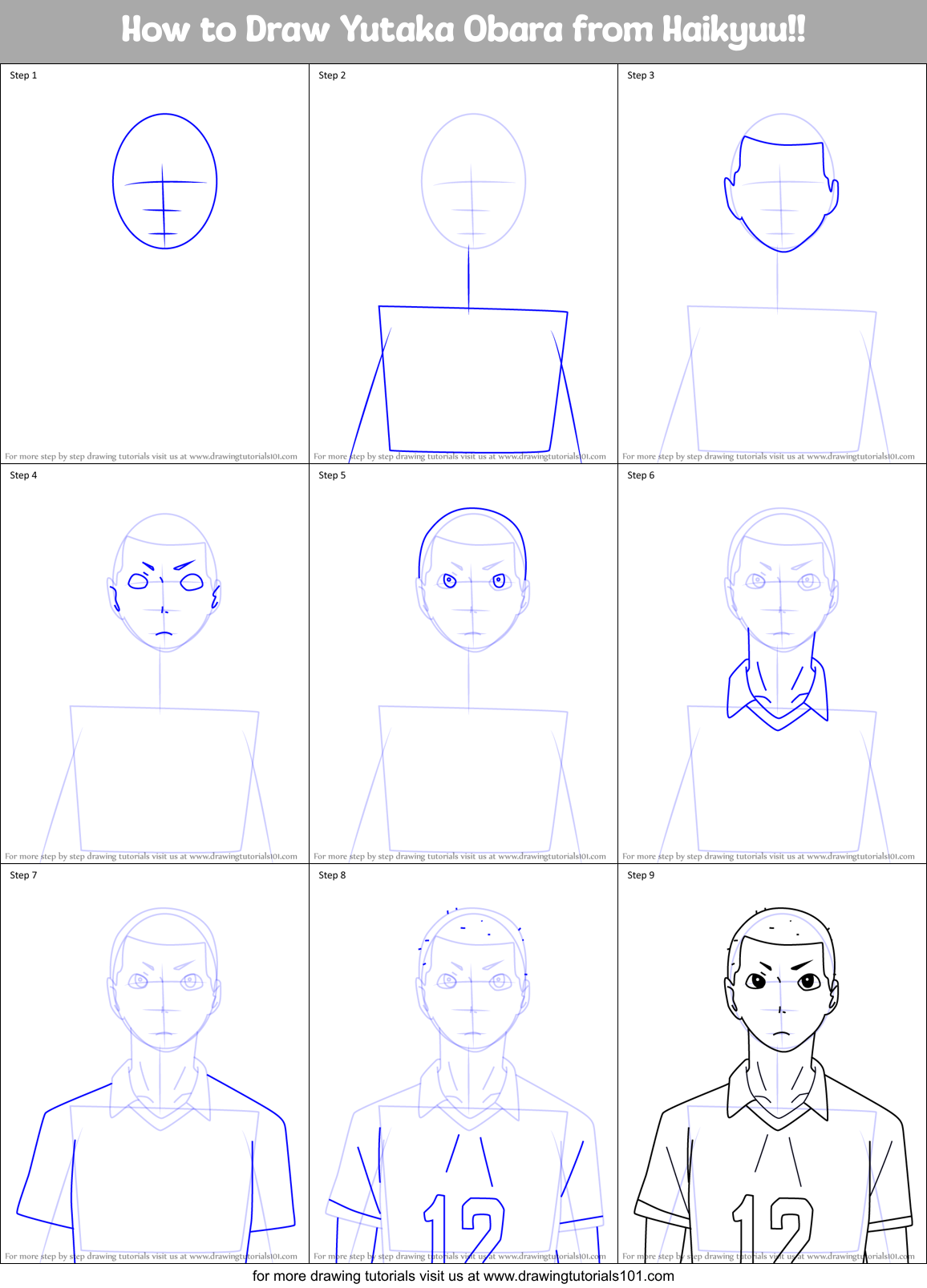 How to Draw Yutaka Obara from Haikyuu!! Printable Step by Step
