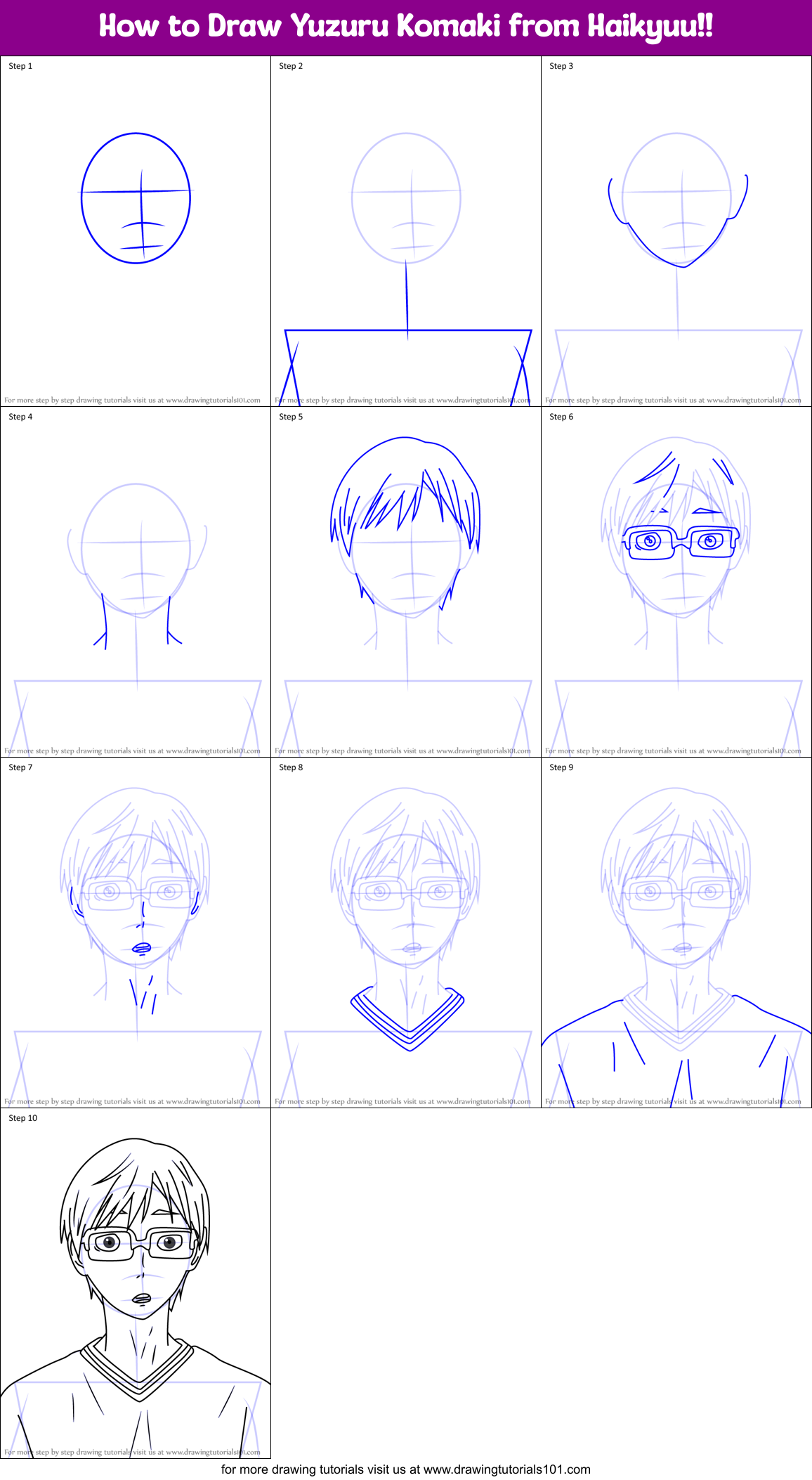 How to Draw Yuzuru Komaki from Haikyuu!! Printable Step by Step