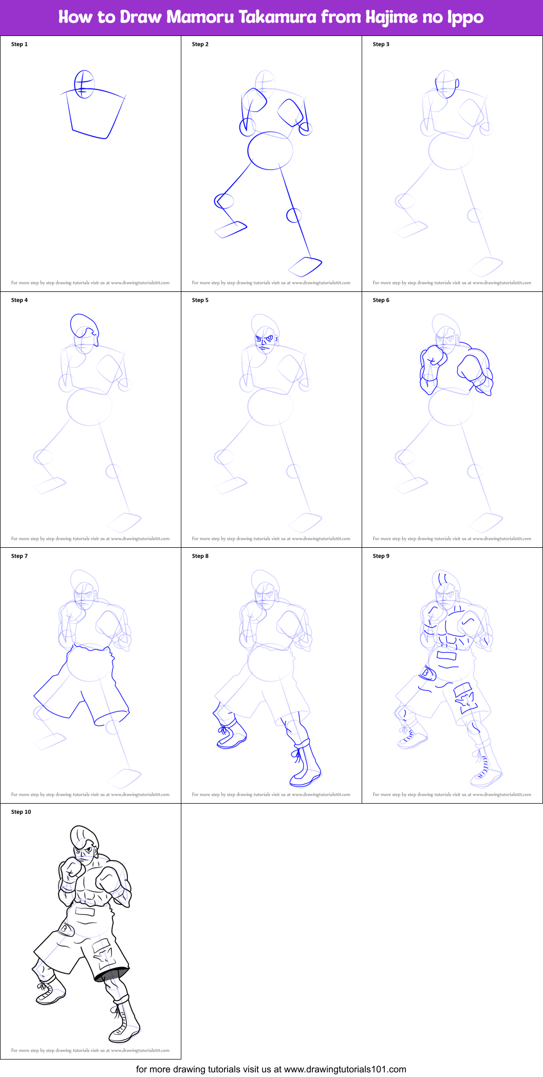 How to Draw Mamoru Takamura from Hajime no Ippo Printable Step by Step