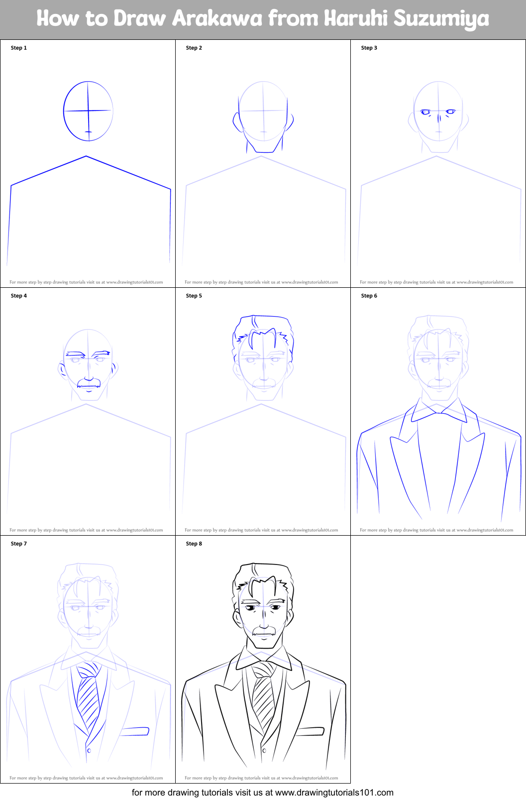 How to Draw Arakawa from Haruhi Suzumiya Printable Step by Step