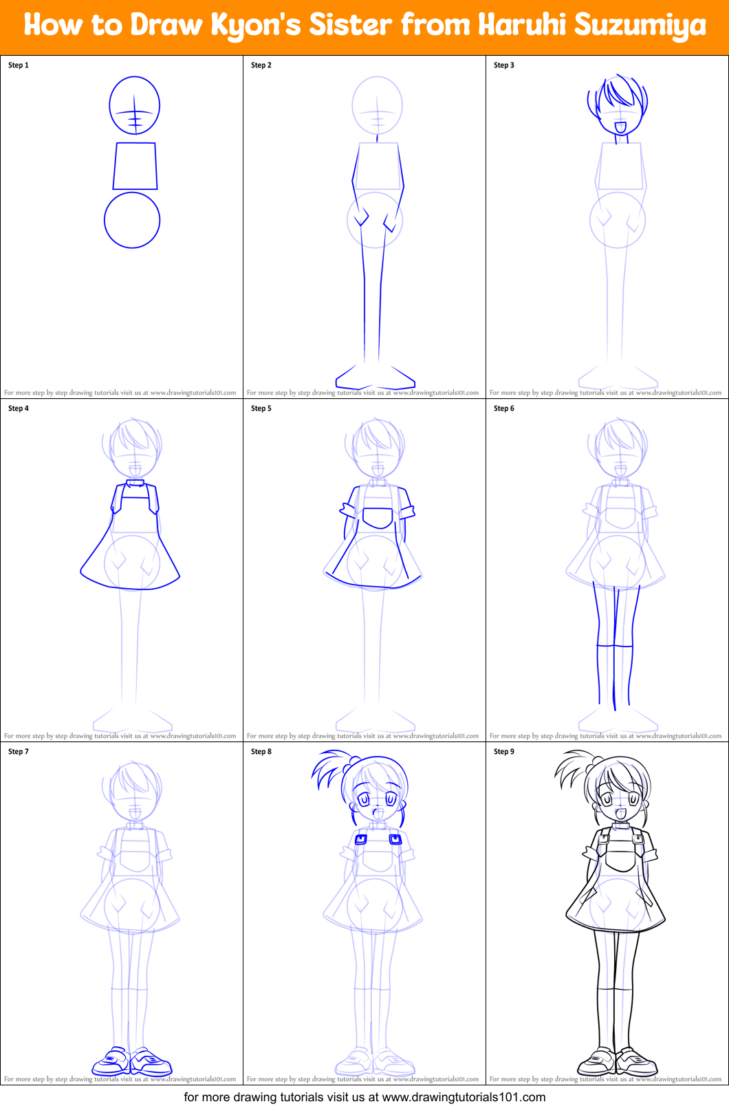 How to Draw Kyon's Sister from Haruhi Suzumiya Printable Step by Step