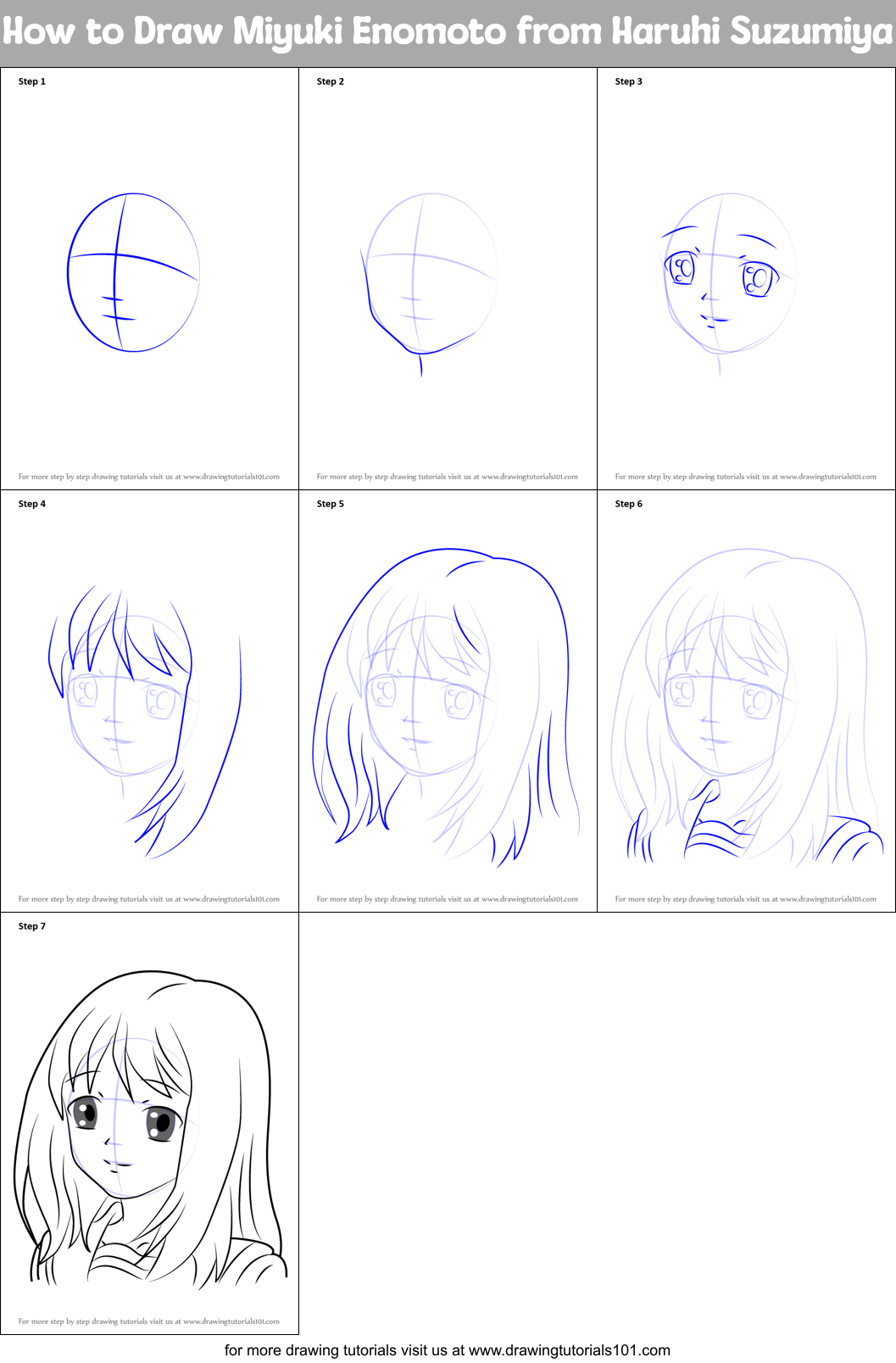 How to Draw Miyuki Enomoto from Haruhi Suzumiya Printable Step by Step