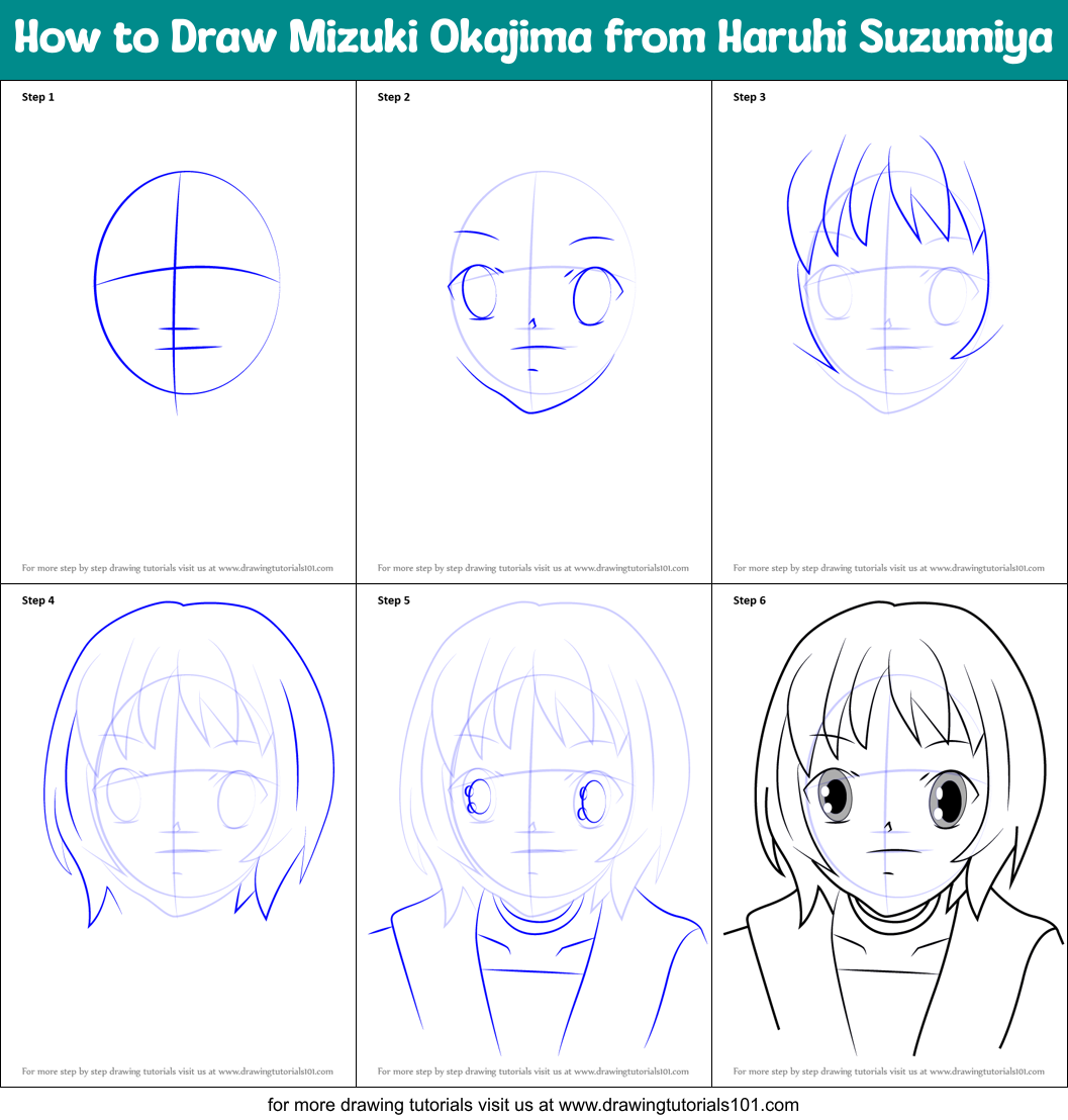 How to Draw Mizuki Okajima from Haruhi Suzumiya Printable Step by Step