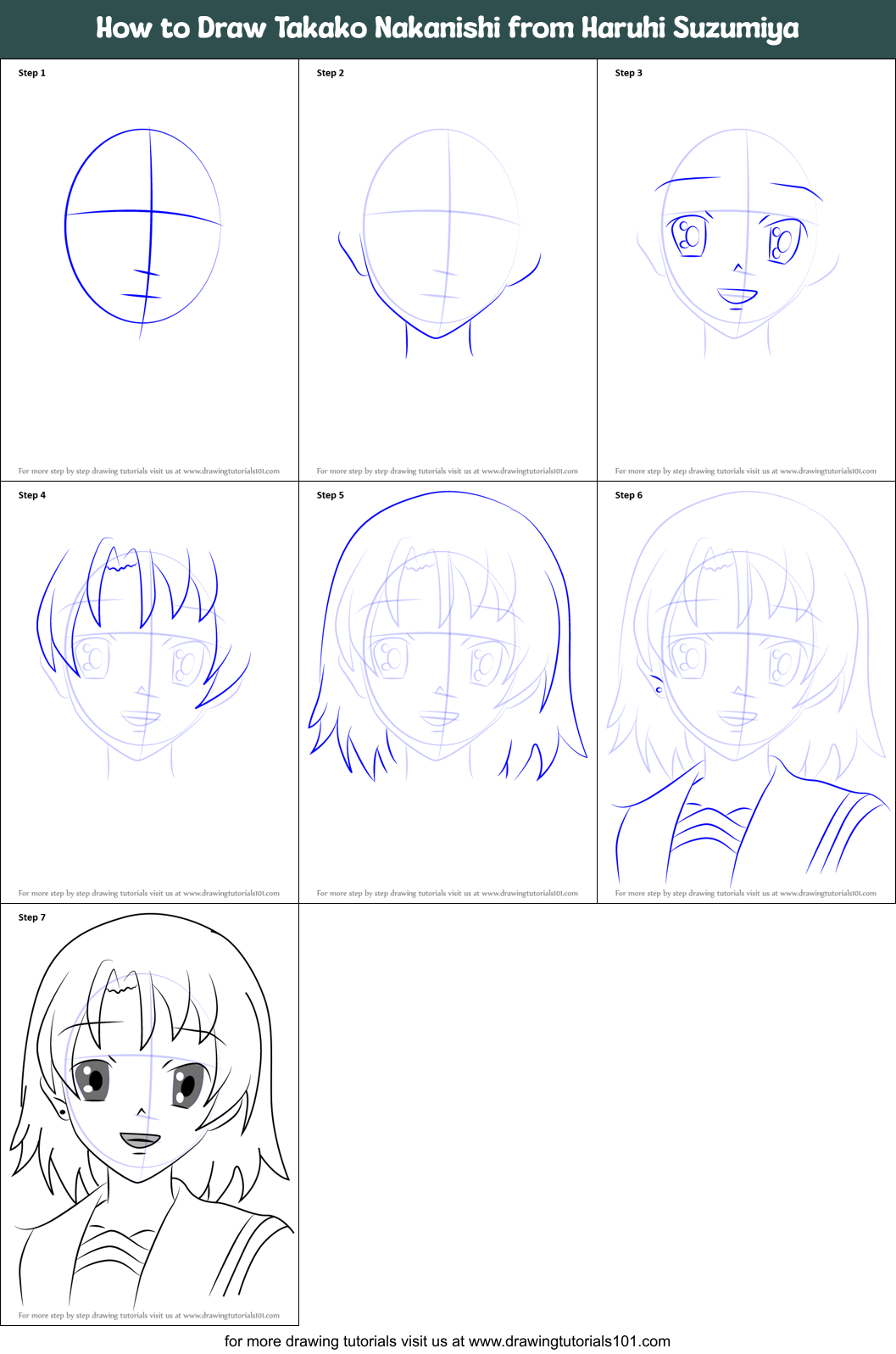 How to Draw Takako Nakanishi from Haruhi Suzumiya Printable Step by Step