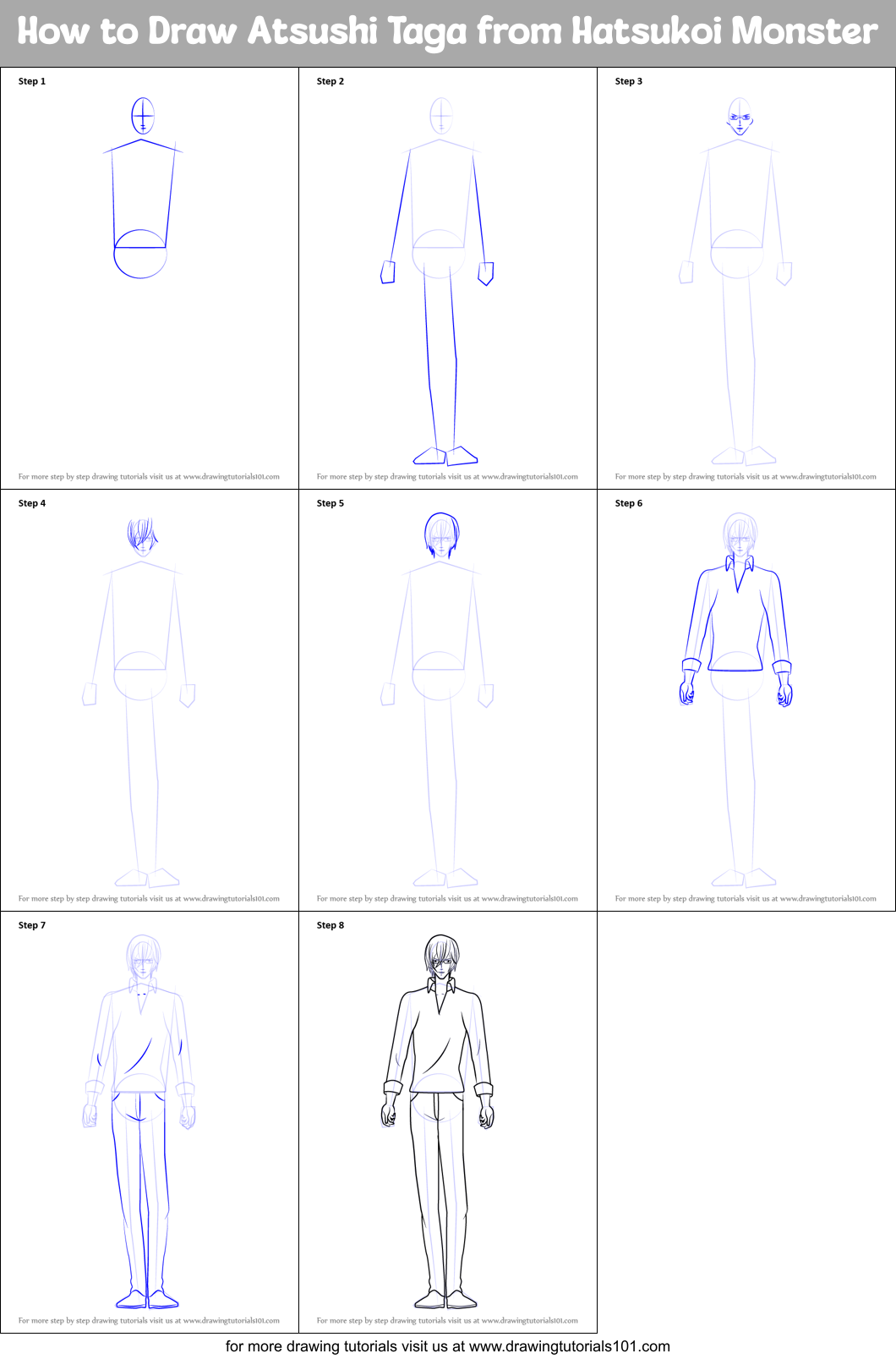How to Draw Atsushi Taga from Hatsukoi Monster Printable Step by Step
