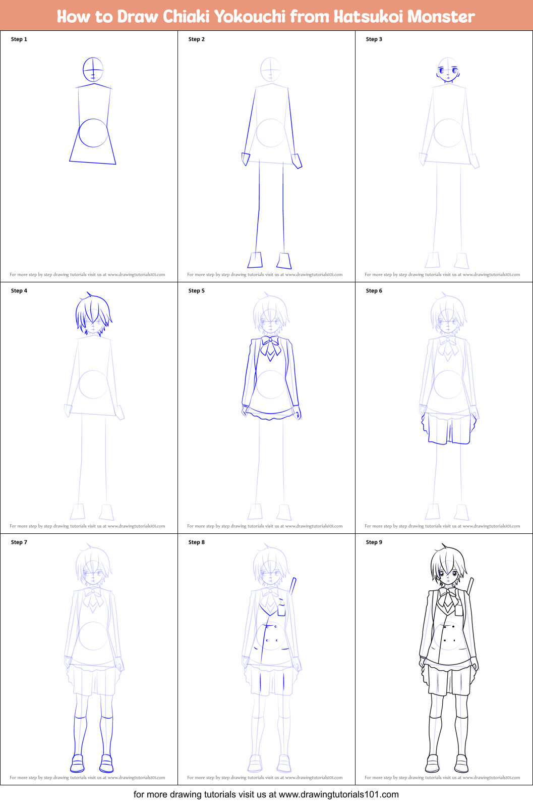 How to Draw Chiaki Yokouchi from Hatsukoi Monster Printable Step by Step