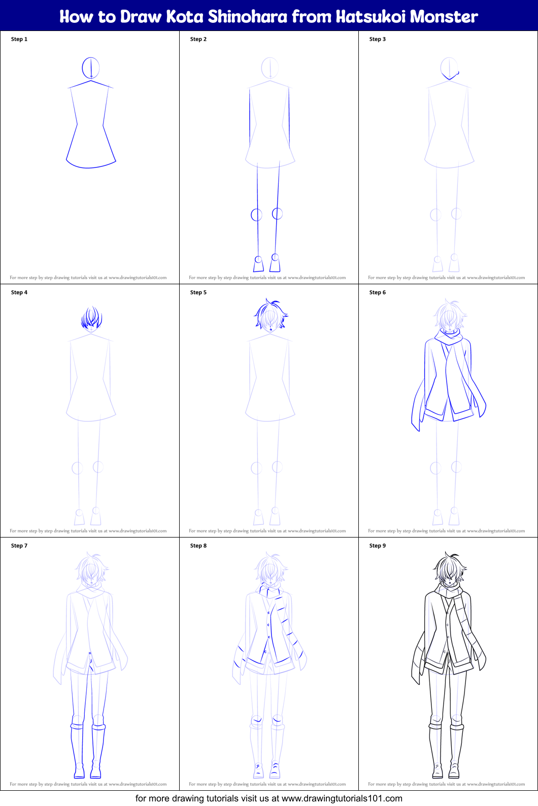 How to Draw Kota Shinohara from Hatsukoi Monster Printable Step by Step
