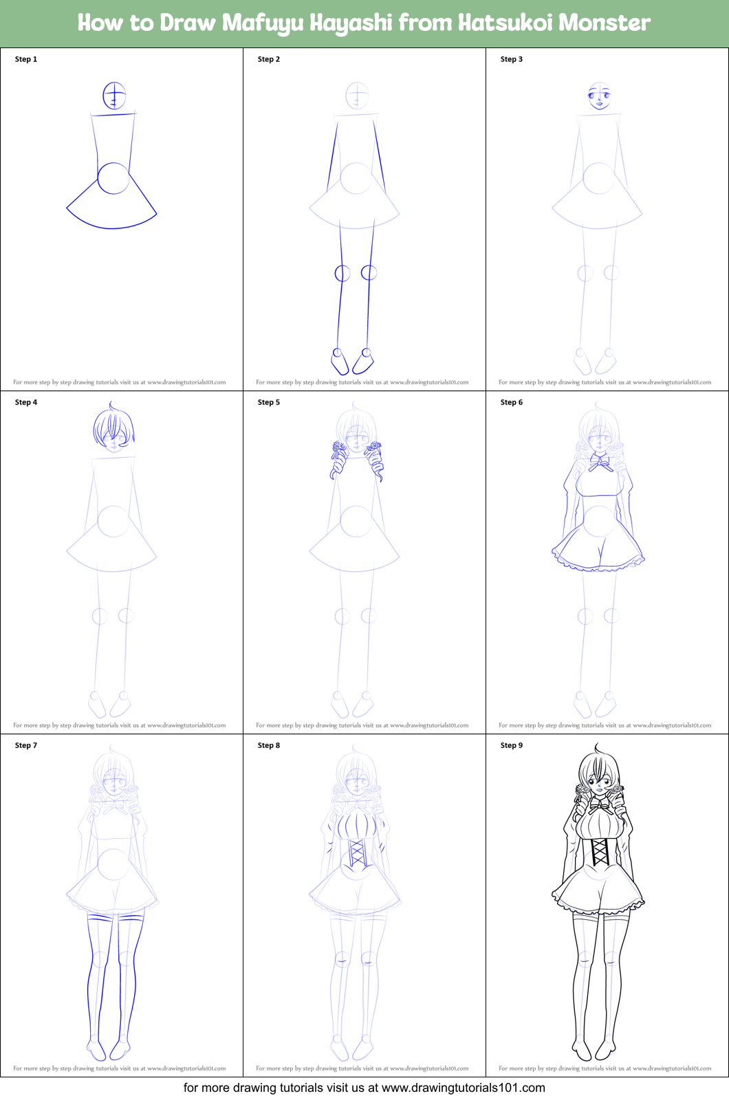 How to Draw Mafuyu Hayashi from Hatsukoi Monster Printable Step by Step