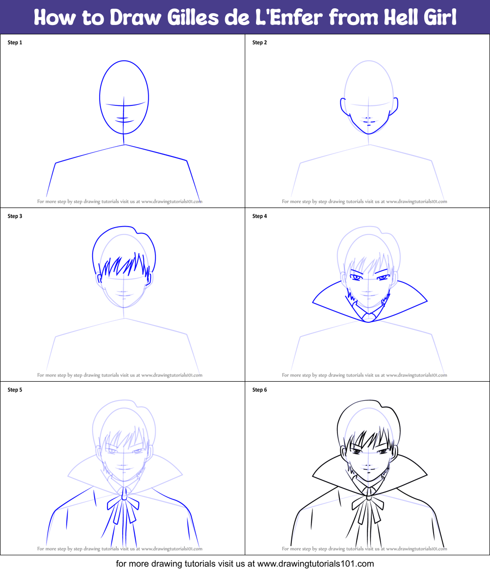 How to Draw Gilles de L'Enfer from Hell Girl Printable Step by Step