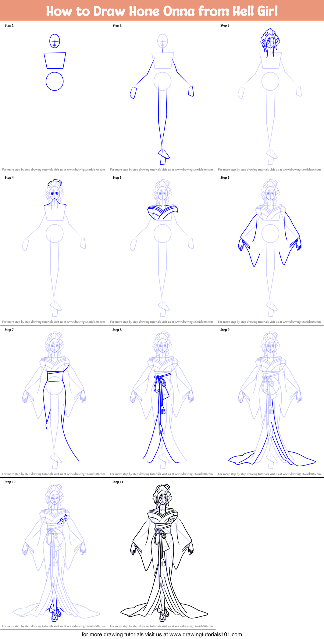 How to Draw Hone Onna from Hell Girl Printable Step by Step