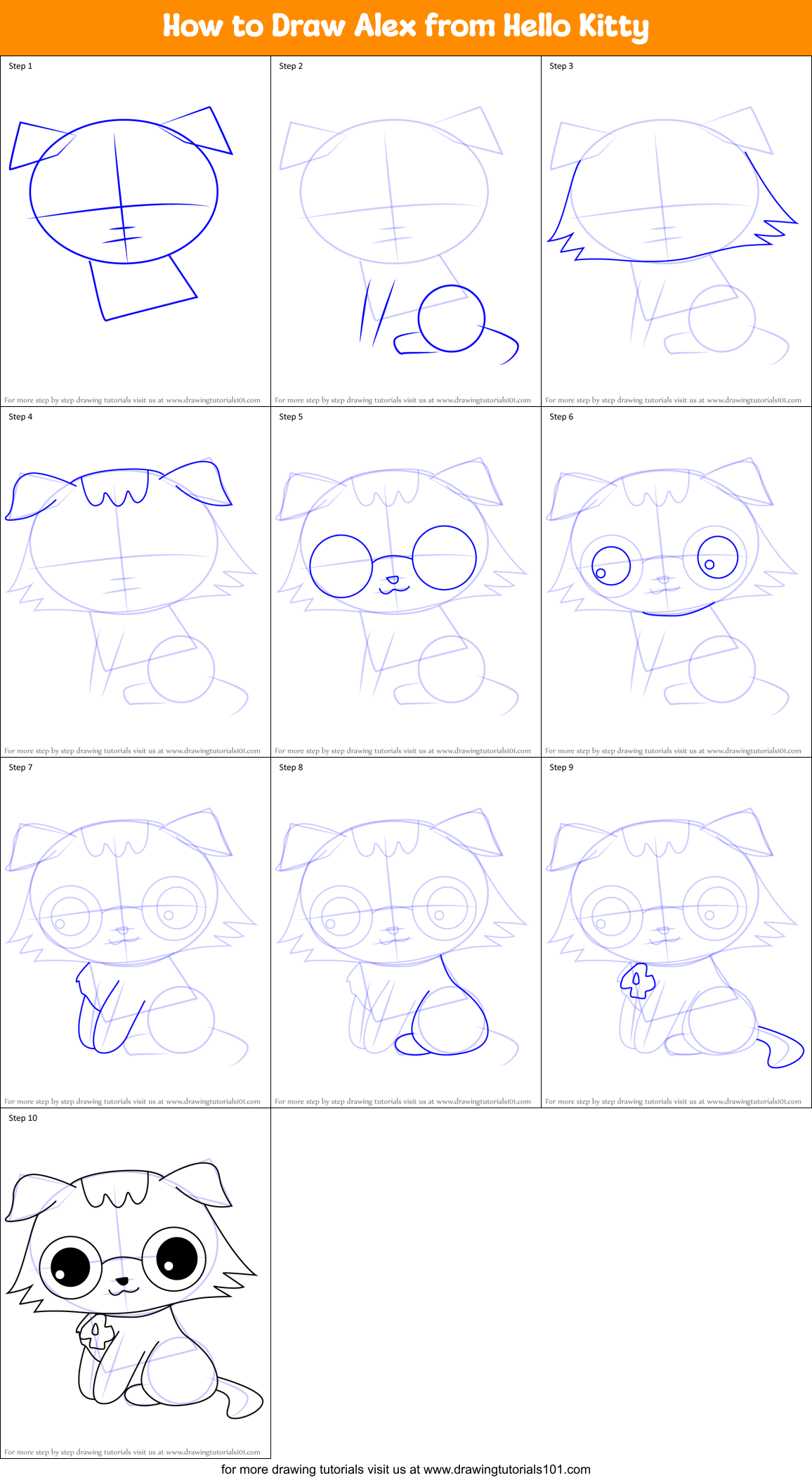 How to Draw Alex from Hello Kitty Printable Step by Step