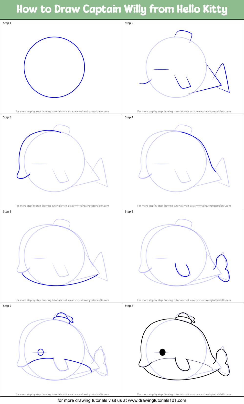 How to Draw Captain Willy from Hello Kitty Printable Step by Step