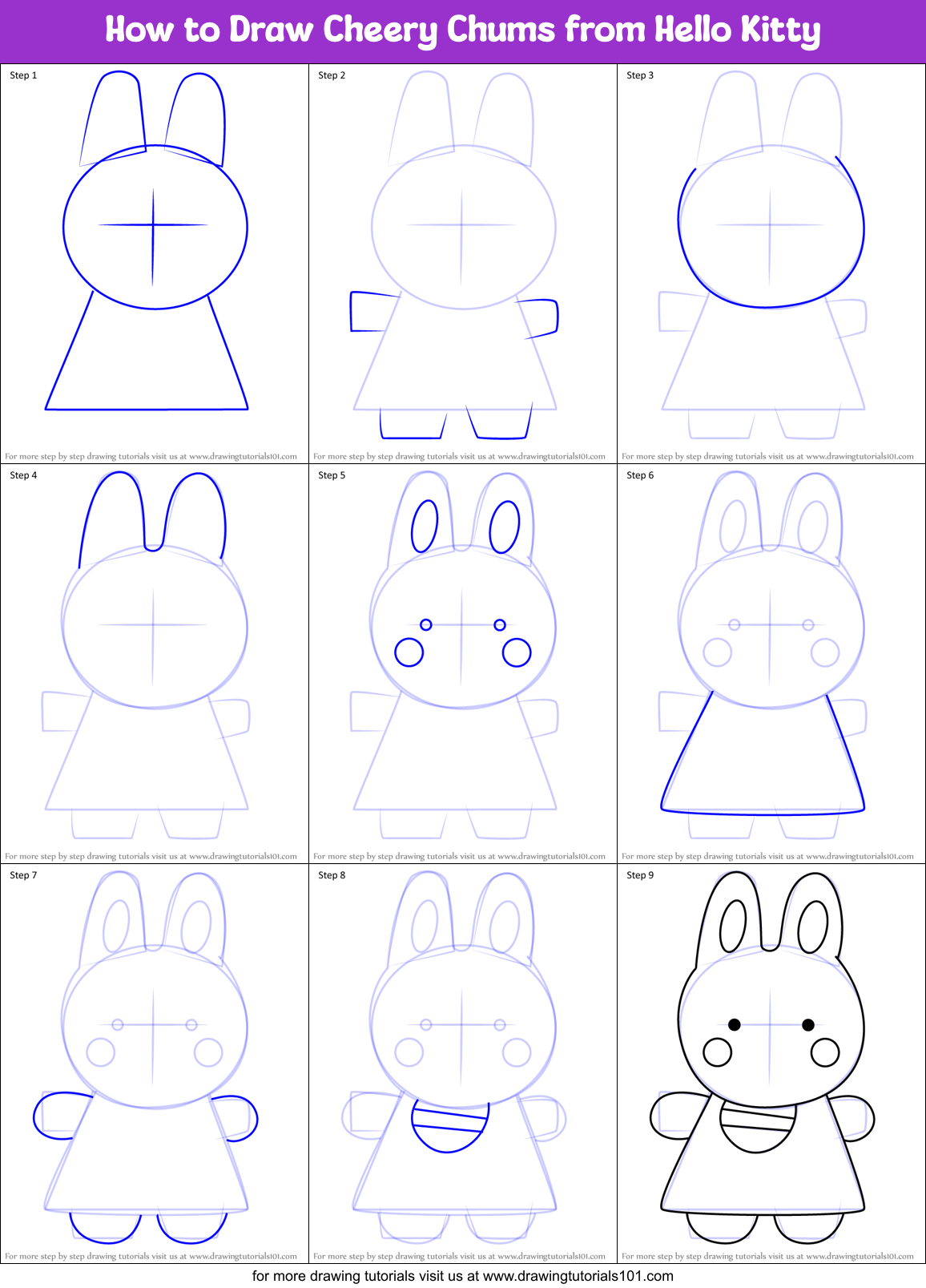 How to Draw Cheery Chums from Hello Kitty Printable Step by Step