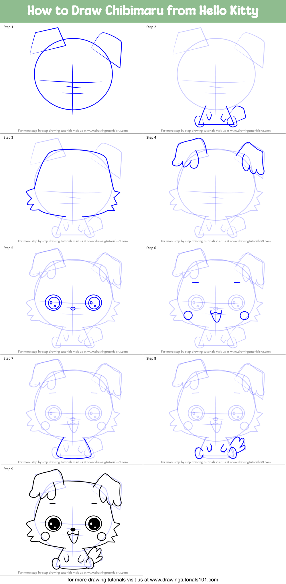 How to Draw Chibimaru from Hello Kitty Printable Step by Step