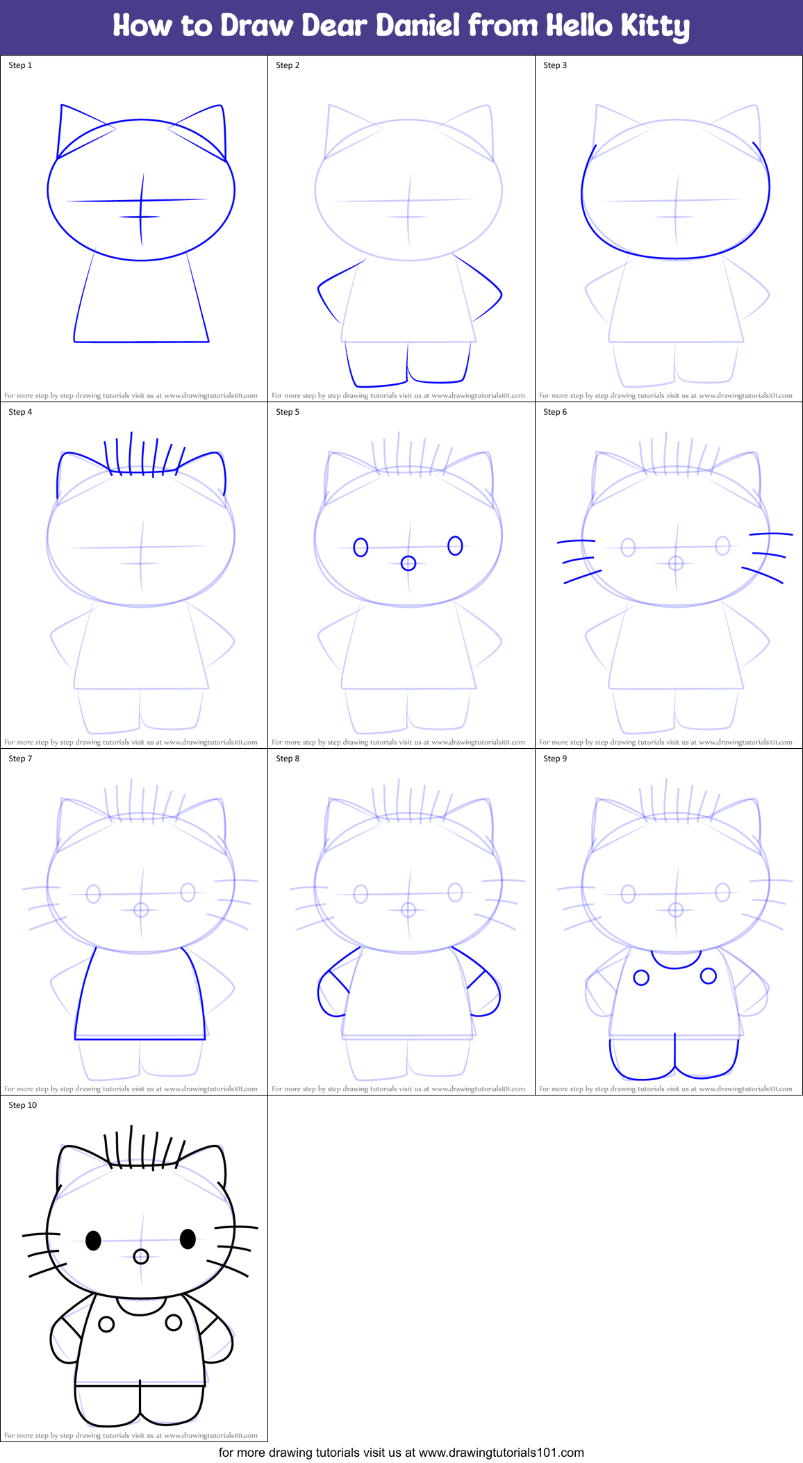 How to Draw Dear Daniel from Hello Kitty Printable Step by Step