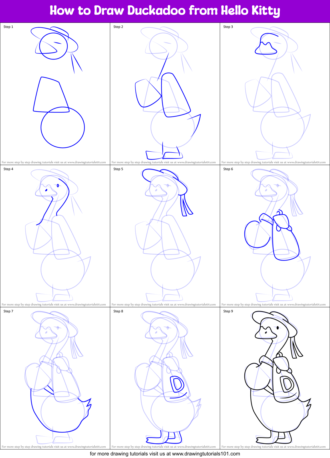 How to Draw Duckadoo from Hello Kitty Printable Step by Step