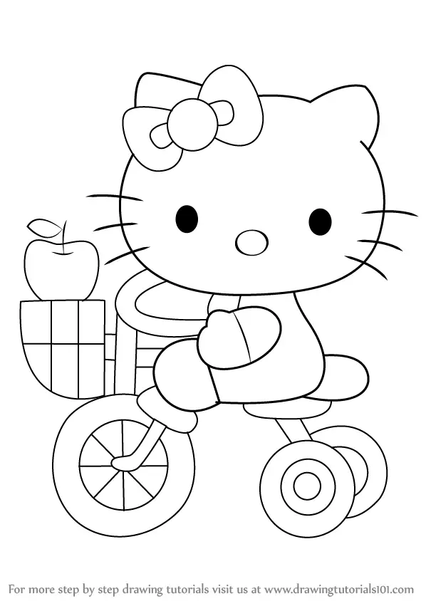 Learn How to Draw Hello Kitty on Tricycle (Hello Kitty) Step by Step