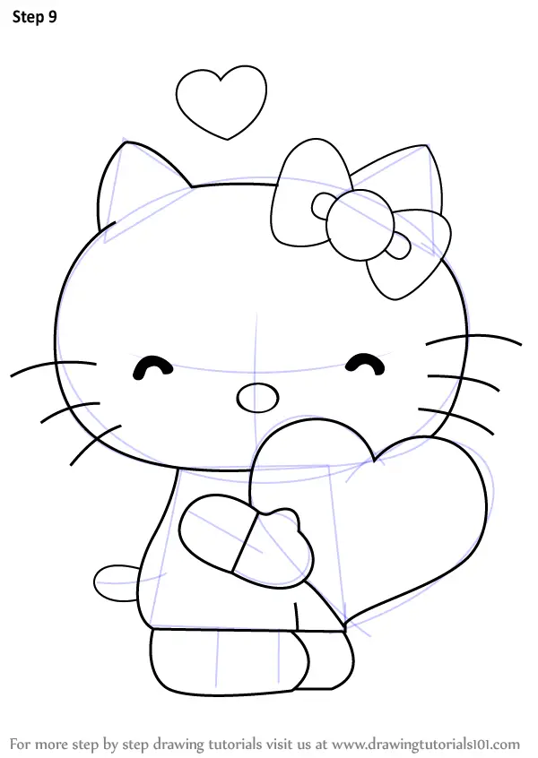 Learn How to Draw Hello Kitty with Heart (Hello Kitty) Step by Step
