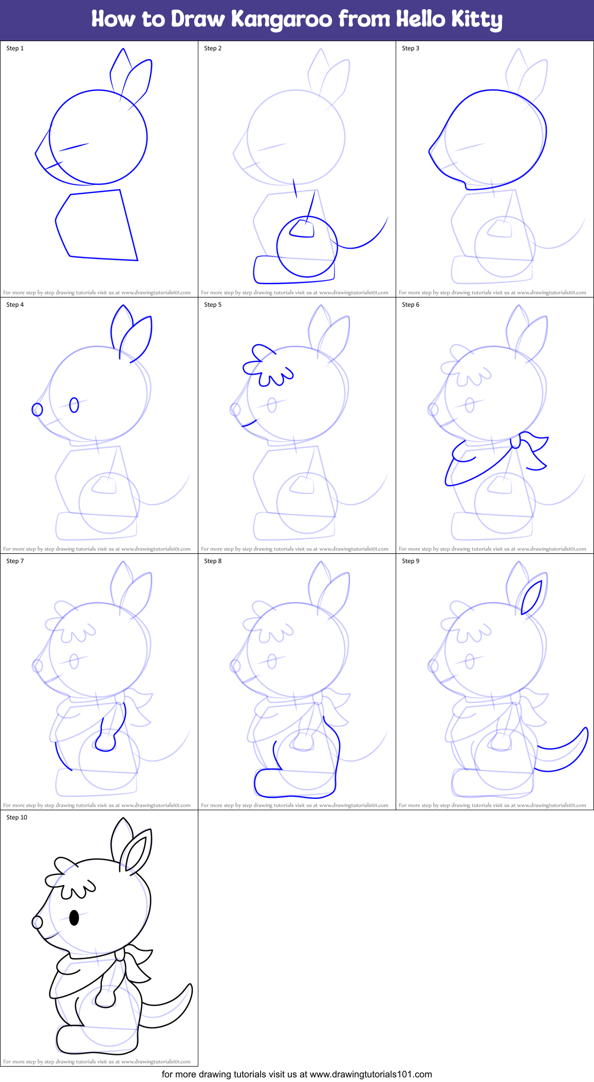 How to Draw Kangaroo from Hello Kitty Printable Step by Step