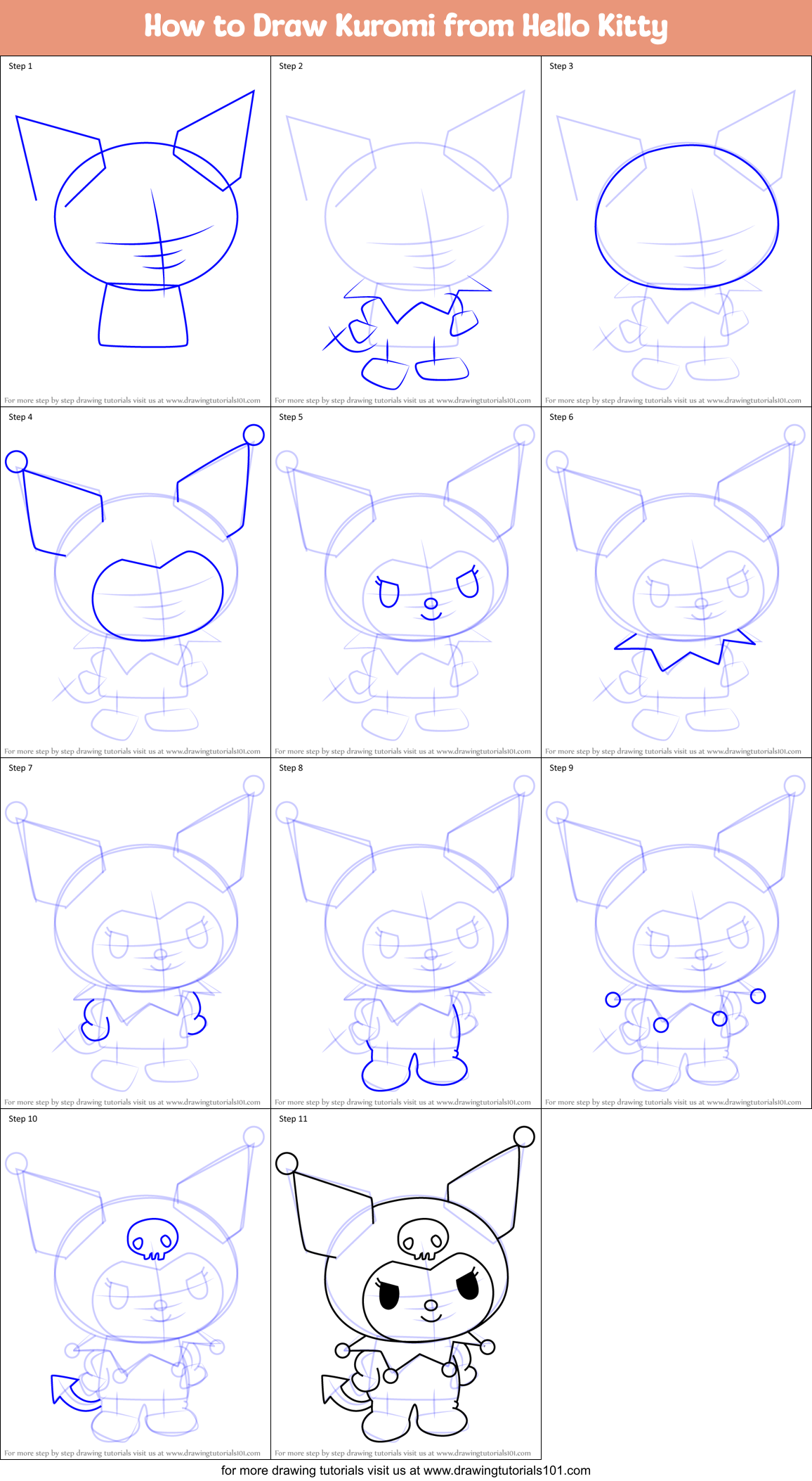 How to Draw Kuromi from Hello Kitty (Hello Kitty) Step by Step ...