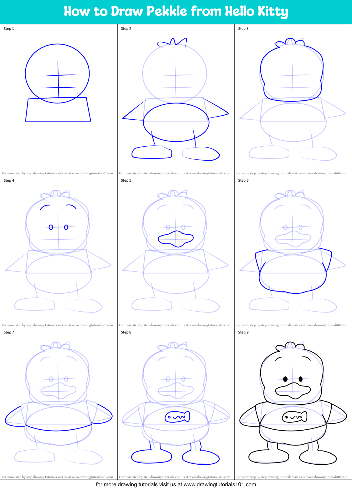 How to Draw Pekkle from Hello Kitty Printable Step by Step