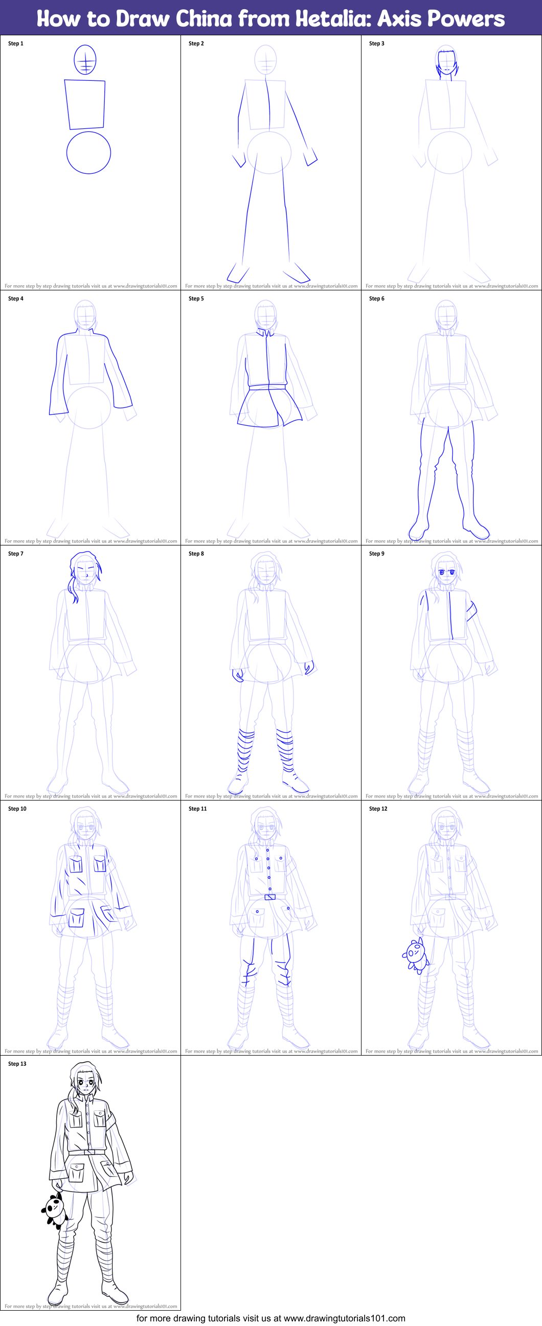 How to Draw China from Hetalia: Axis Powers Printable Step by Step