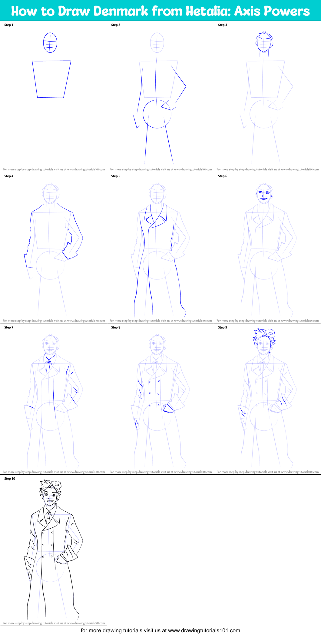 How to Draw Denmark from Hetalia: Axis Powers Printable Step by Step