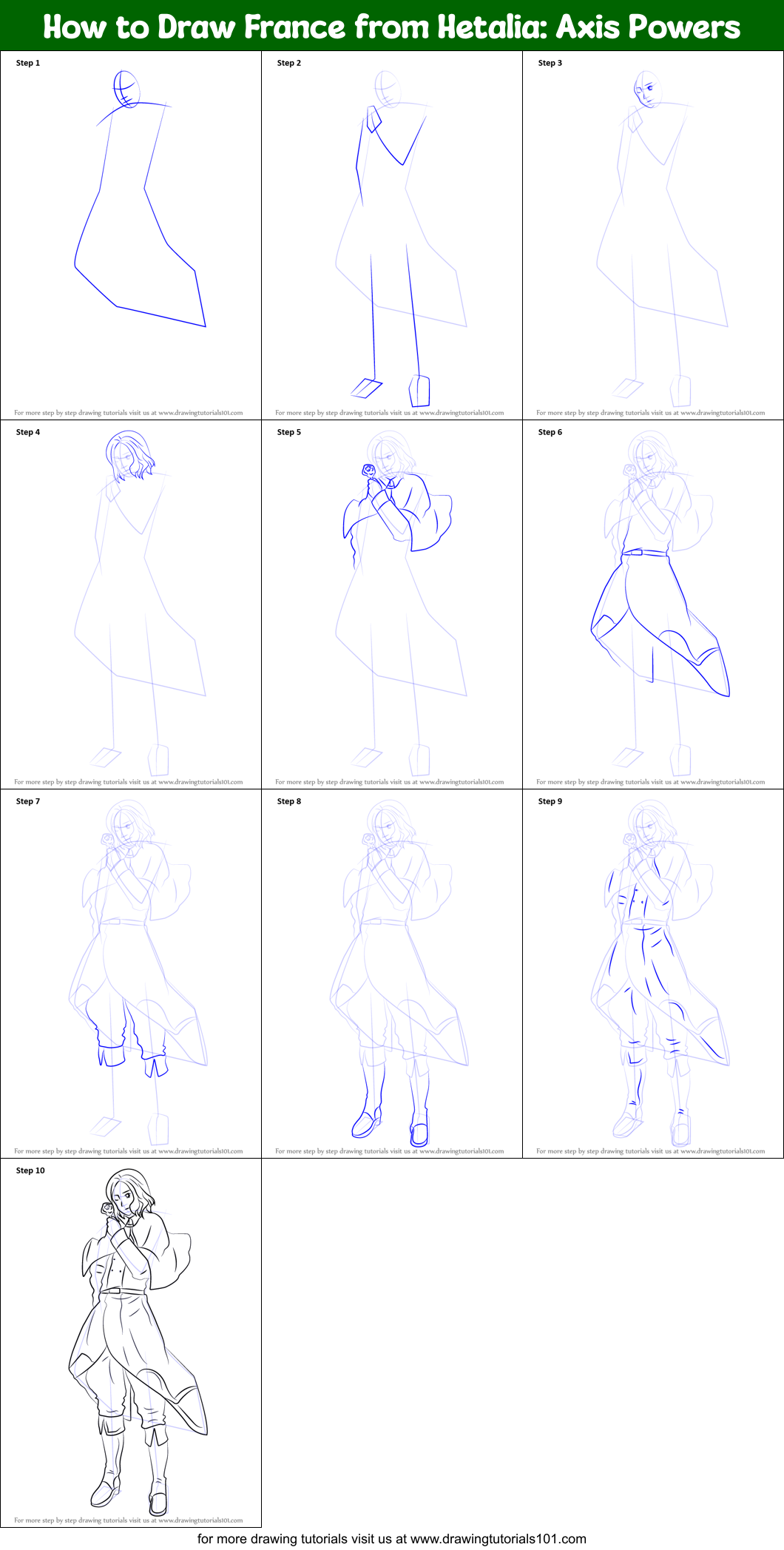How to Draw France from Hetalia: Axis Powers Printable Step by Step