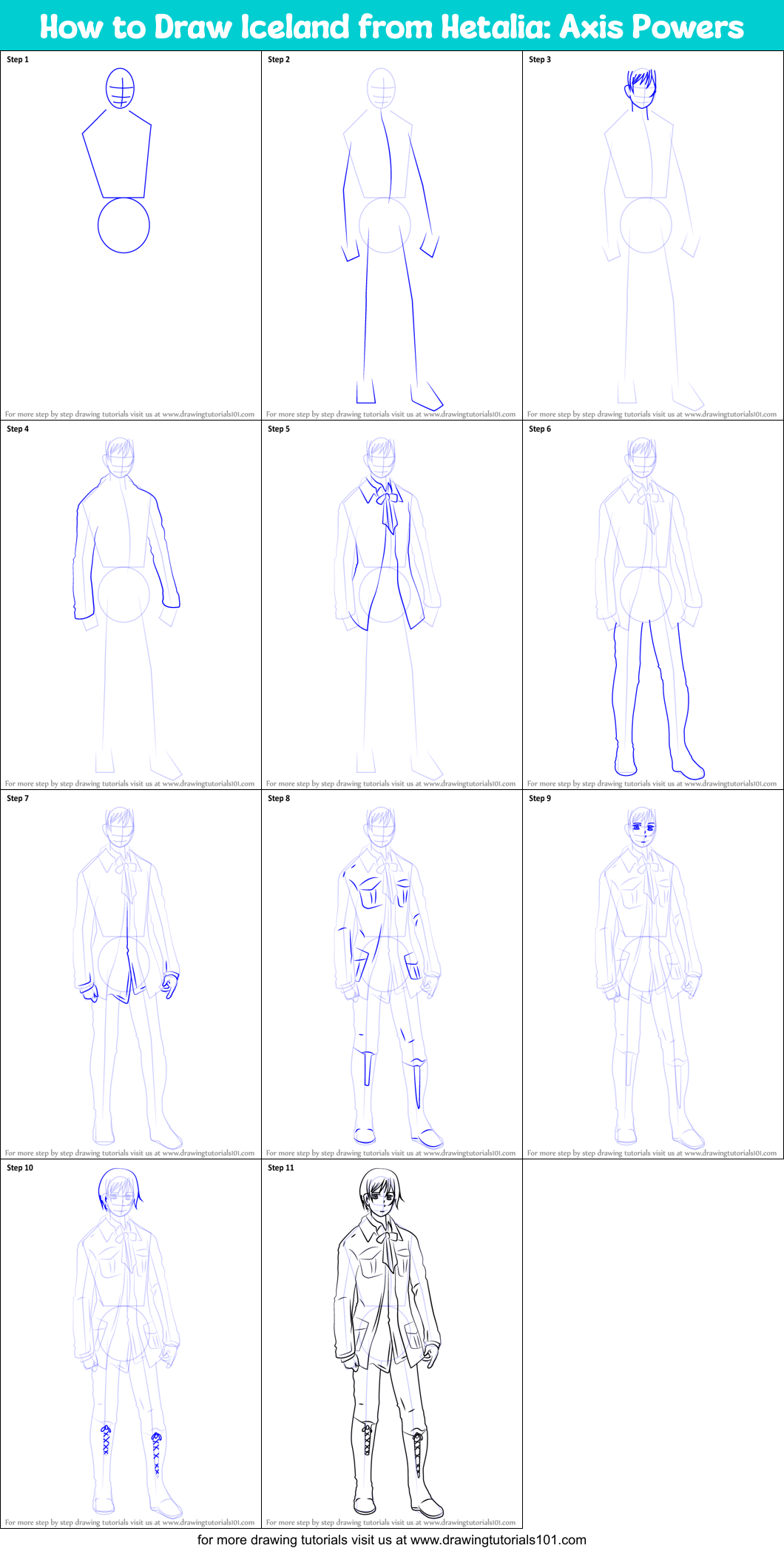How to Draw Iceland from Hetalia: Axis Powers Printable Step by Step