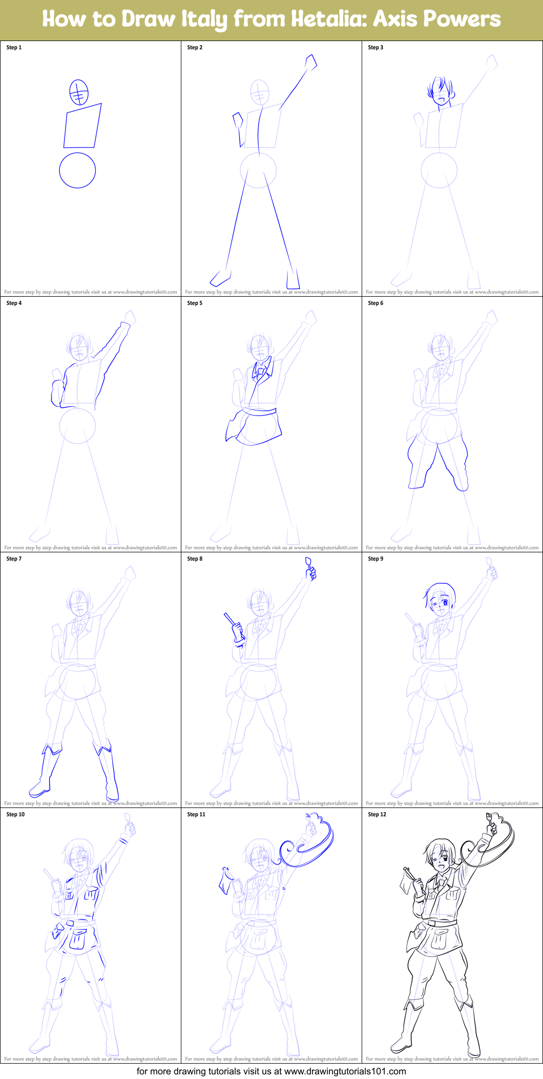 How to Draw Italy from Hetalia: Axis Powers Printable Step by Step