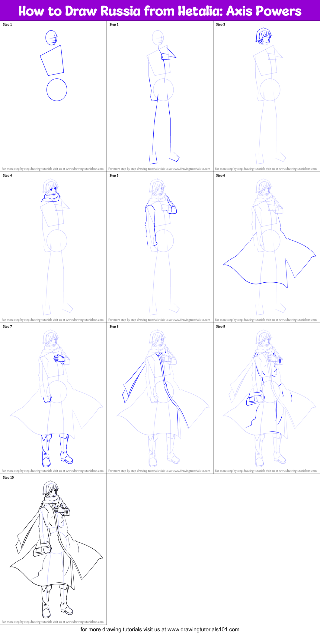 How to Draw Russia from Hetalia: Axis Powers Printable Step by Step