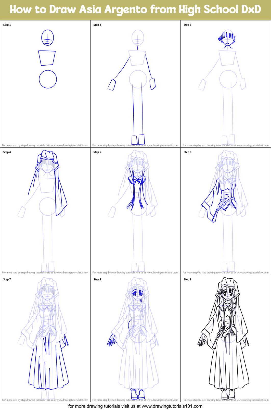 How to Draw Asia Argento from High School DxD Printable Step by Step