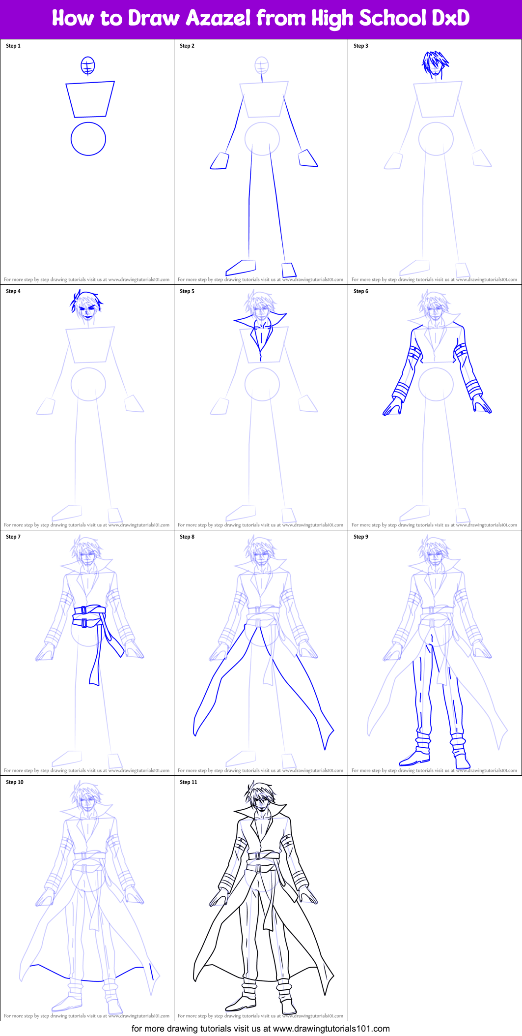 How to Draw Azazel from High School DxD Printable Step by Step