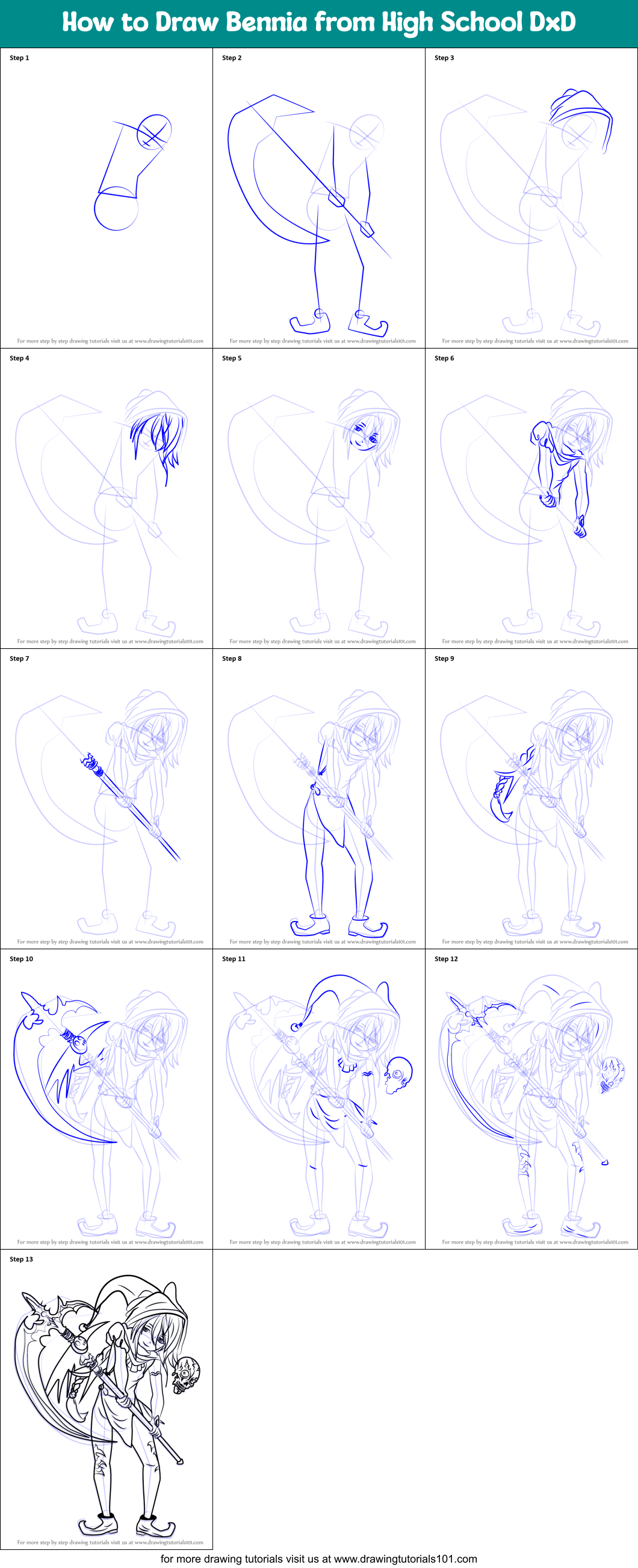 How to Draw Bennia from High School DxD Printable Step by Step