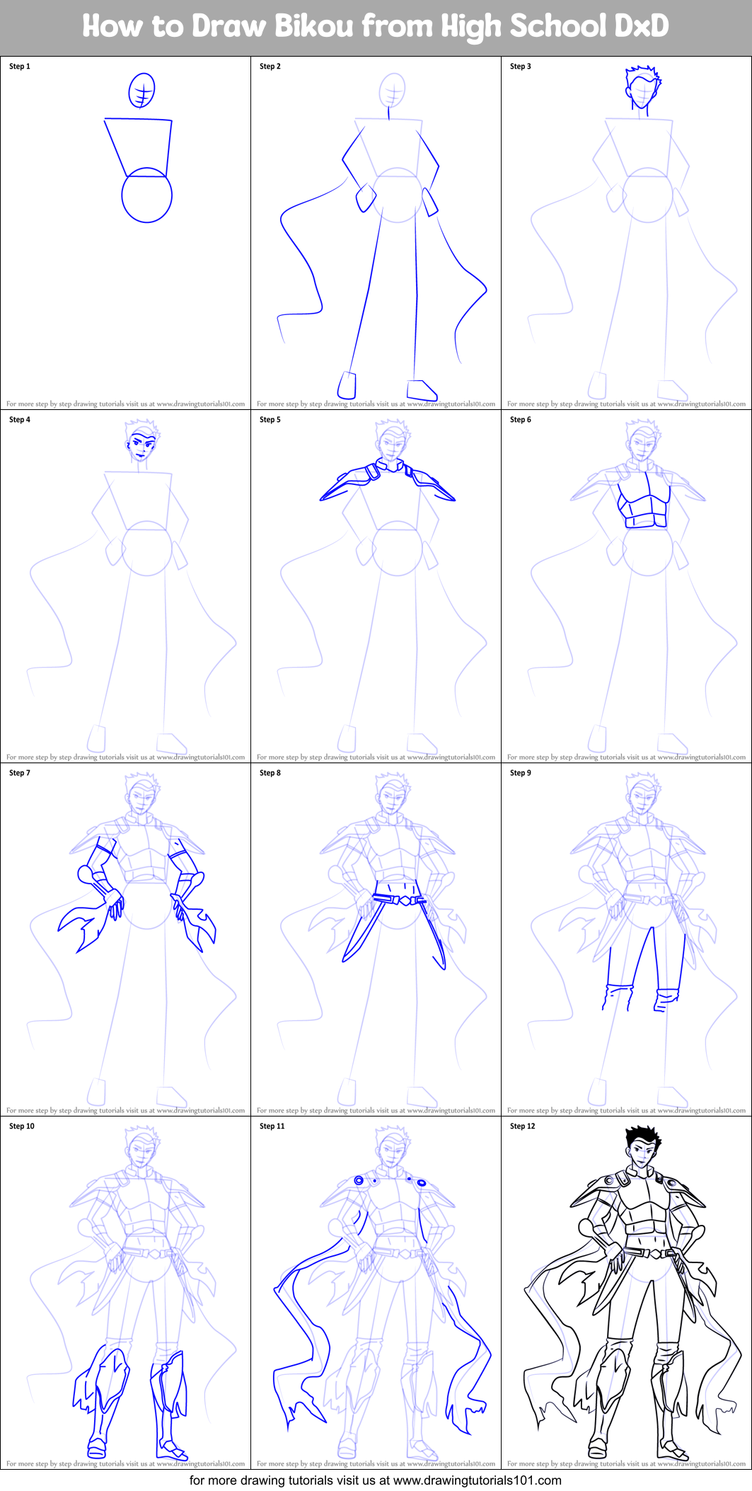 How to Draw Bikou from High School DxD Printable Step by Step