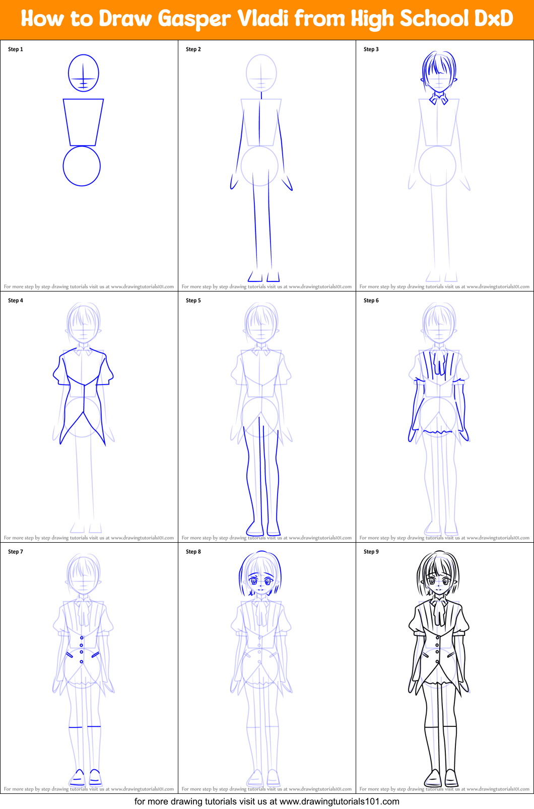 How to Draw Gasper Vladi from High School DxD Printable Step by Step
