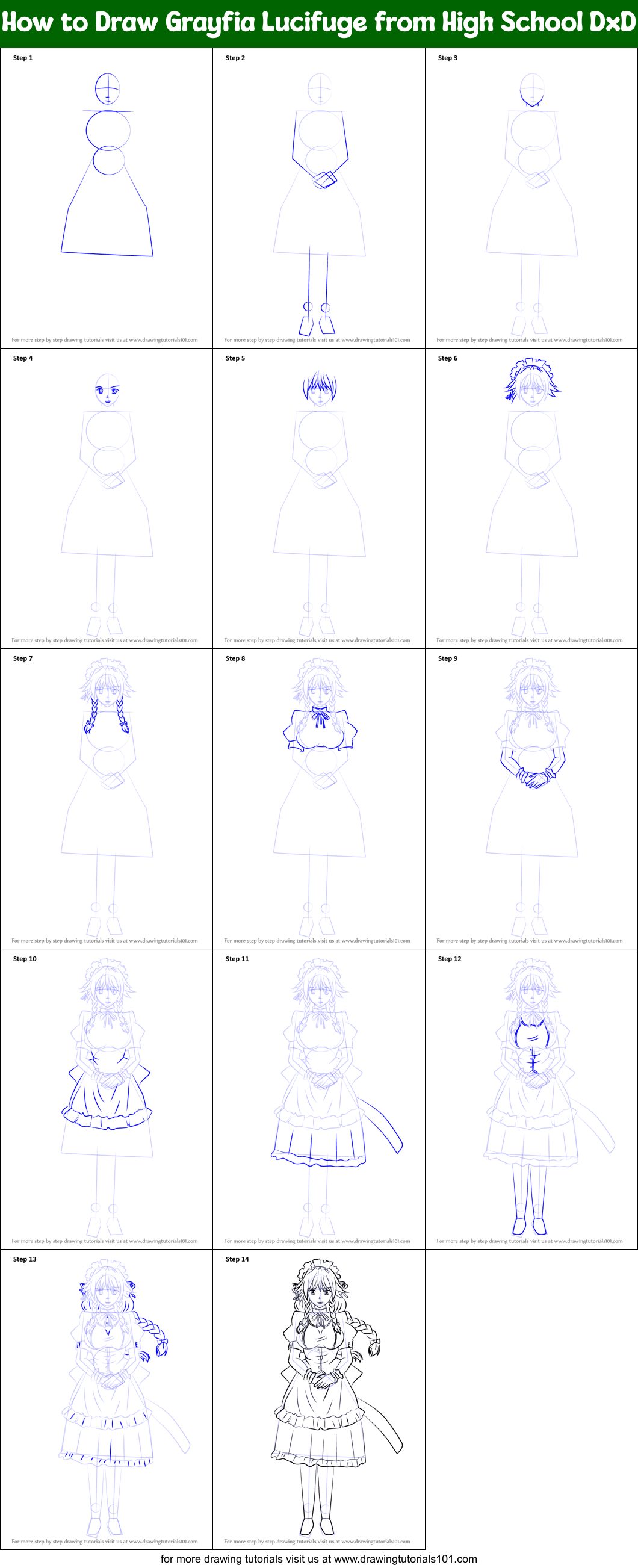 How to Draw Grayfia Lucifuge from High School DxD Printable Step by Step