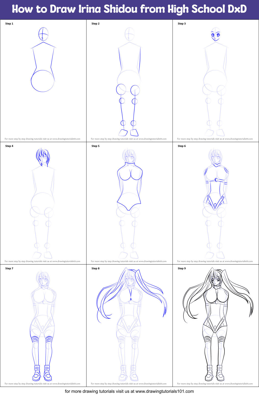 How to Draw Irina Shidou from High School DxD Printable Step by Step